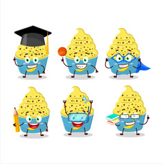 School student of ice cream banana cup cartoon character with various expressions
