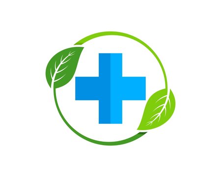 Circular nature leaf with medical cross health inside