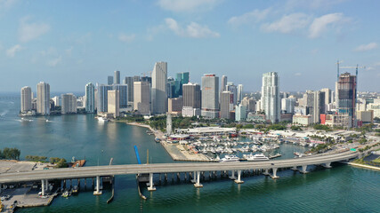 Fototapeta na wymiar Aerial view of Bayside Marketplace and City of Miami, Florida.