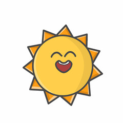Cute Sun Character Flat Cartoon Emoticon Vector Template Design Illustration