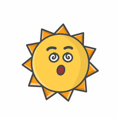 Cute Sun Character Flat Cartoon Emoticon Vector Template Design Illustration