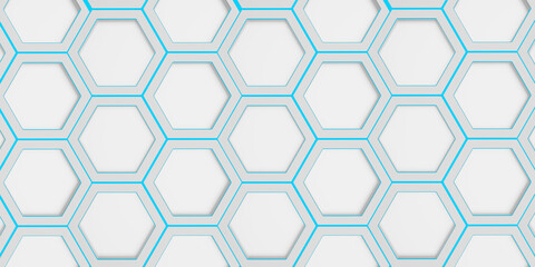 Geometric hexagon Polygon pattern Glossy hexagonal honeycomb 3D illustration Hexagonal frame Futuristic abstract background