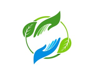 Circular nature leaf with hand care inside