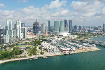Aerial view of Bayside Marketplace and City of Miami, Florida.