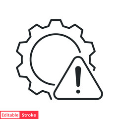 Failure, system error line icon. Simple outline style. Alert, gear, mechanical concept. Vector illustration isolated on white background. Editable stroke EPS 10.