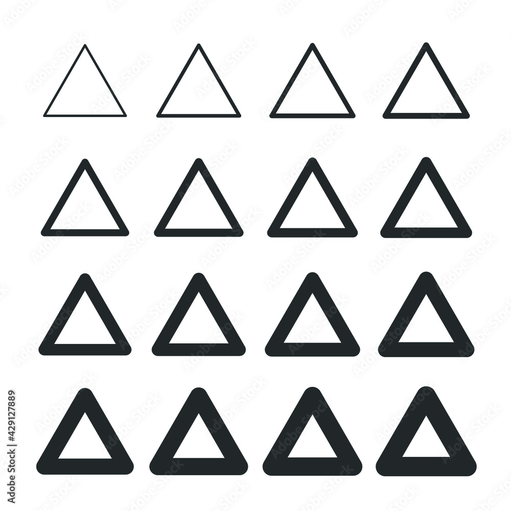 Poster triangle icon vector in different line thickness. simple outline style. flat and trendy sign symbol.