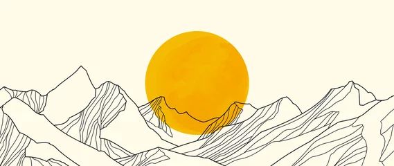 Rollo Landschaftstapetendesign mit Golden Mountain Line Arts, luxuriösem Hintergrunddesign für Cover, Einladungshintergrund, Verpackungsdesign, Stoff und Druck. Vektor-Illustration. © TWINS DESIGN STUDIO