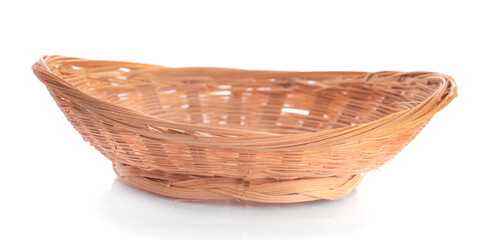 Fototapeta premium Empty wicker basket an isolated on white background