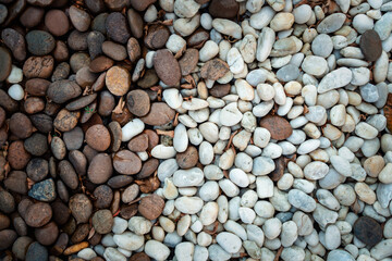 Close-Up of Nature River Gravel Abstract Backgrounds, Gravel Stone Texture Background for Home Landscape Decorative and Gardening. Exterior Landscaped Design and Flooring Decoration