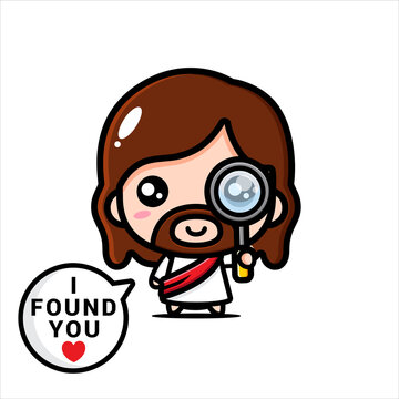 cute jesus cartoon vector design with magnifying glass