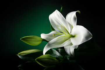 Beautiful lily flowers on dark color background