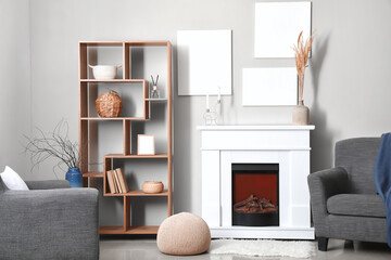 Interior of modern living room with fireplace