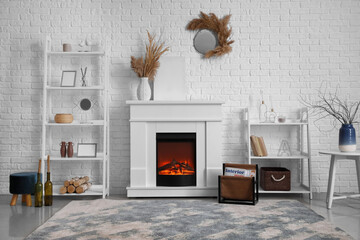 Interior of modern living room with fireplace