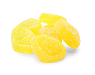 Tasty jelly candies on white background
