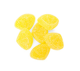 Tasty jelly candies on white background