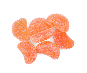 Tasty jelly candies on white background