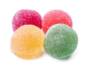 Tasty jelly candies on white background
