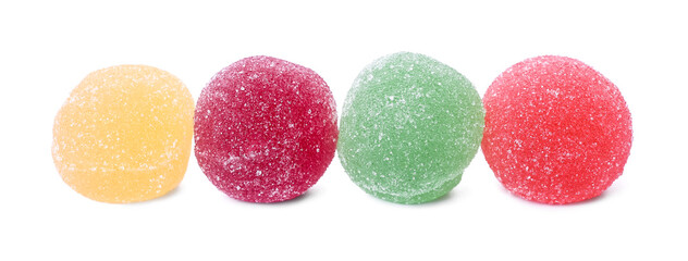 Tasty jelly candies on white background