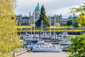 Harbour and government buildings in Victoria, British Columbia, Canada 