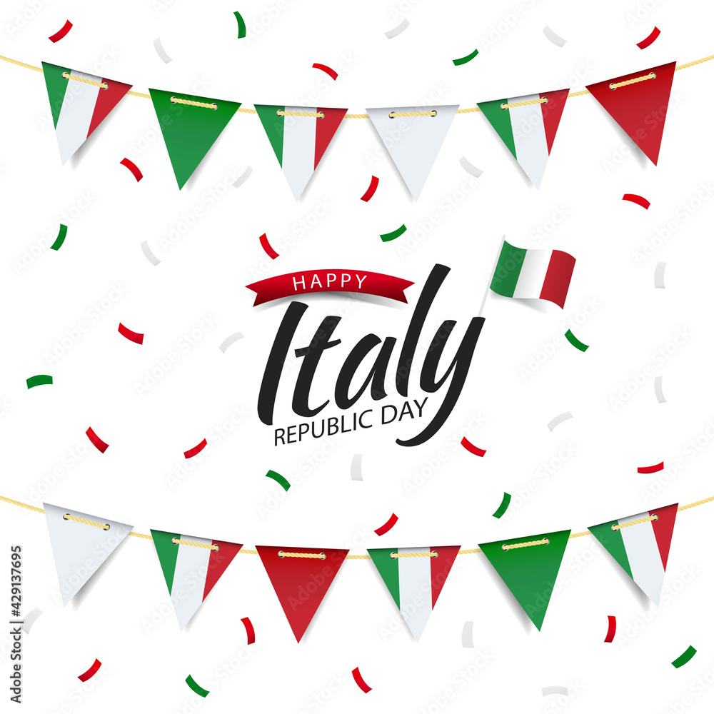 Poster vector illustration of republic day italy. garland with the flag of italy on a white background.