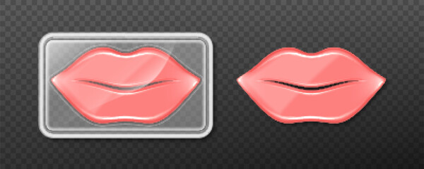 Lip gel patch, cosmetics beauty product for facial care and spa treatment in package, moisturizing collagen cosmetic lifting for women cosmetic procedures and hygiene, Realistic 3d vector illustration