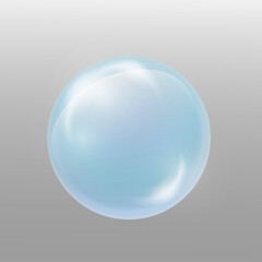 Light blue water soap bubble. Element for design washing powder, shampoo, skin cosmetics.  .Isolated on grey background.