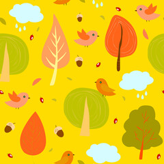 Multicolored trees seamless pattern. Cute natural background with trees