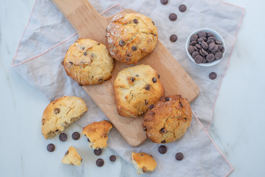 Sweet Home Made Chocolate Chip Scones On A Table