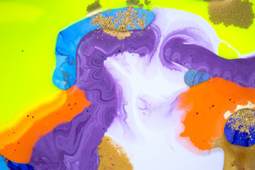 Abstract artwork ink colorful pattern. Fluorescent paint mixed background.