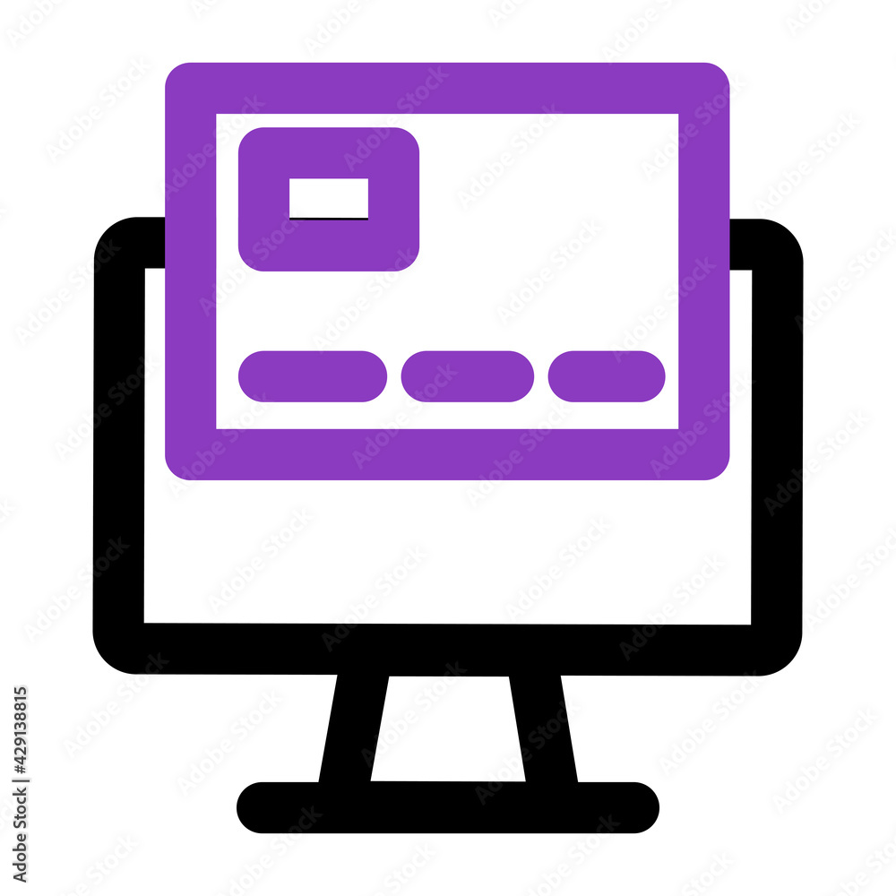 Poster computer icon. computer with credit card. outline vector icon. can use for, icon design element,ui, 