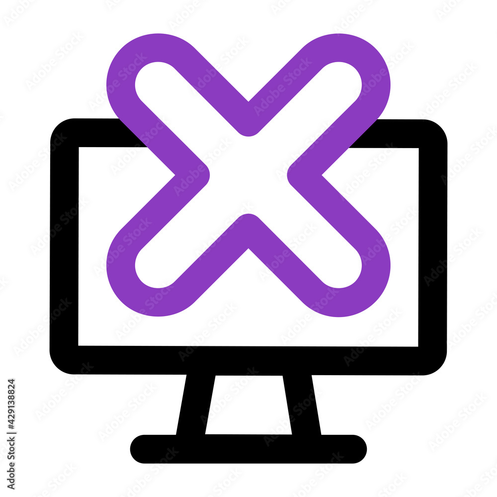 Poster computer icon. computer with delete. outline vector icon. can use for, icon design element,ui, web, 