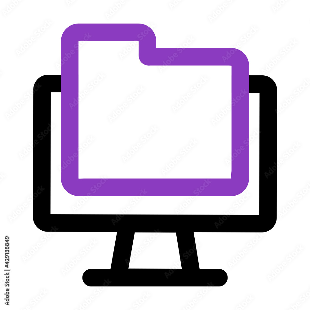 Fototapete computer icon. computer with file folder. outline vector icon. can use for, icon design element,ui, 