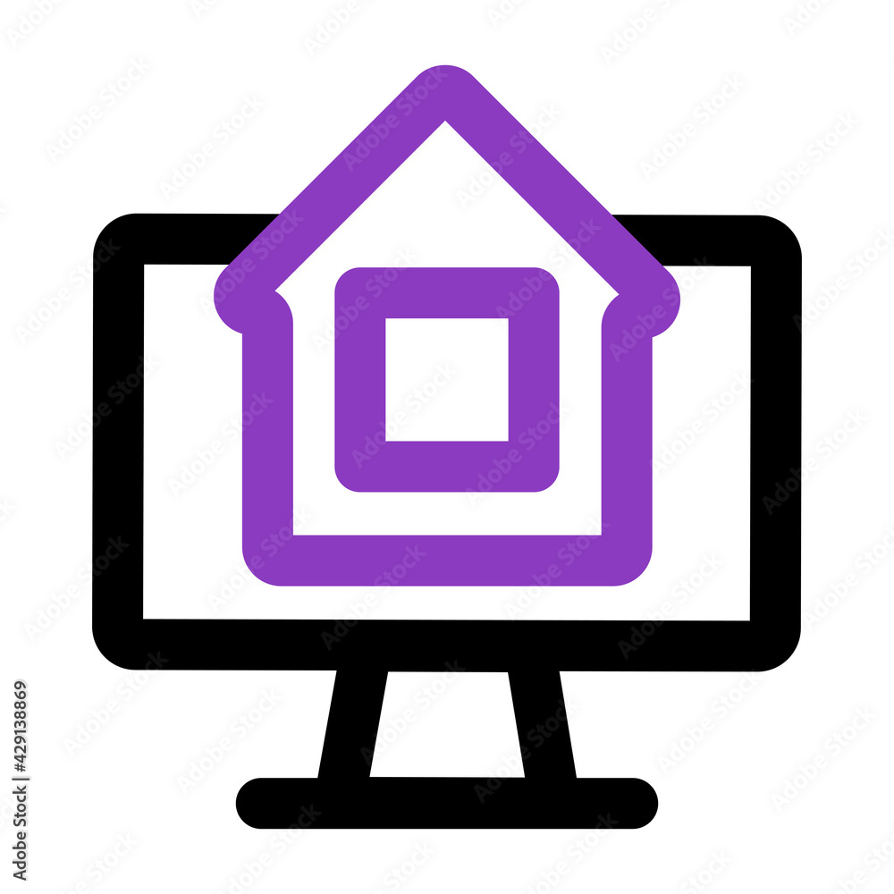 Poster computer icon. computer with home. outline vector icon. can use for, icon design element,ui, web, mo