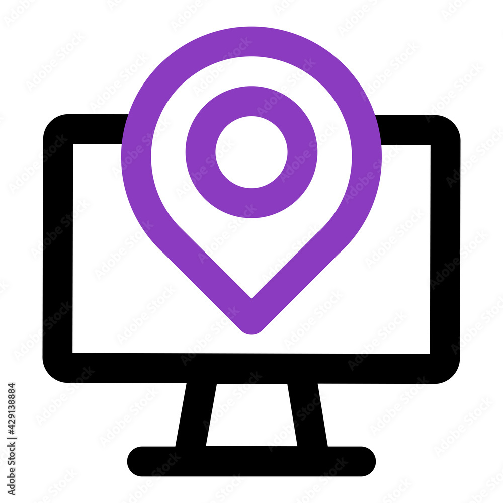 Poster computer icon. computer with location. outline vector icon. can use for, icon design element,ui, web