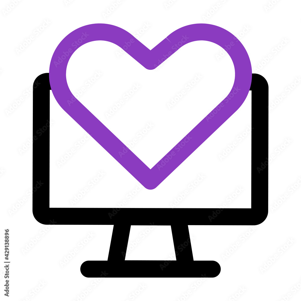 Aufkleber computer icon. computer with love. outline vector icon. can use for, icon design element,ui, web, mo