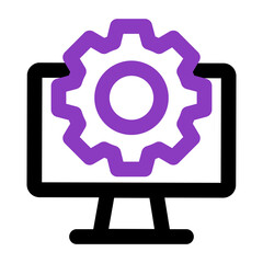 computer icon. computer with setting. outline vector icon. can use for, icon design element,ui, web, mobile