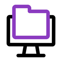 computer icon. computer with file folder. outline vector icon. can use for, icon design element,ui, web, mobile