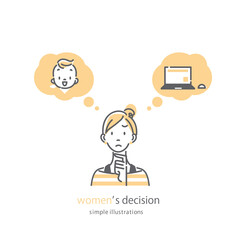 女性のキャリア　仕事と育児の両立　シンプルでおしゃれな線画イラスト
