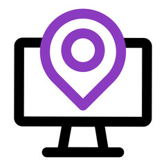 computer icon. computer with location. outline vector icon. can use for, icon design element,ui, web, mobile