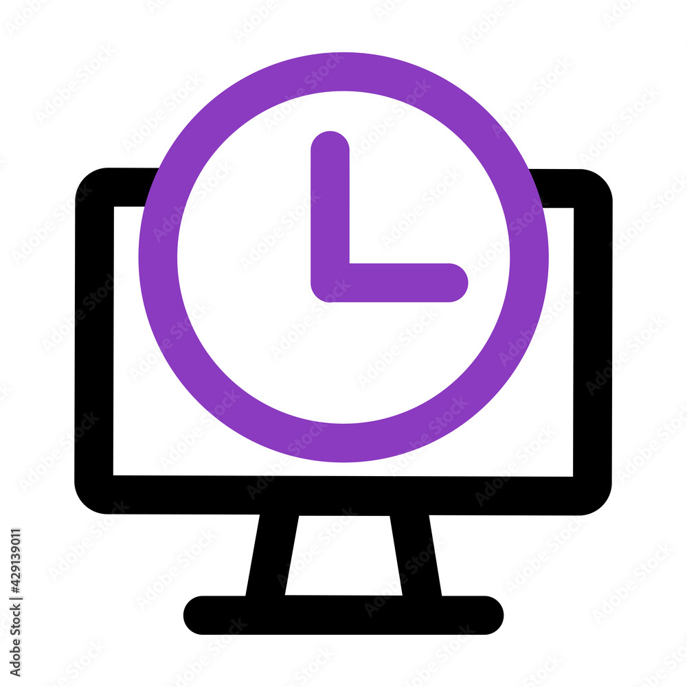 Poster computer icon. computer with time. outline vector icon. can use for, icon design element,ui, web, mo