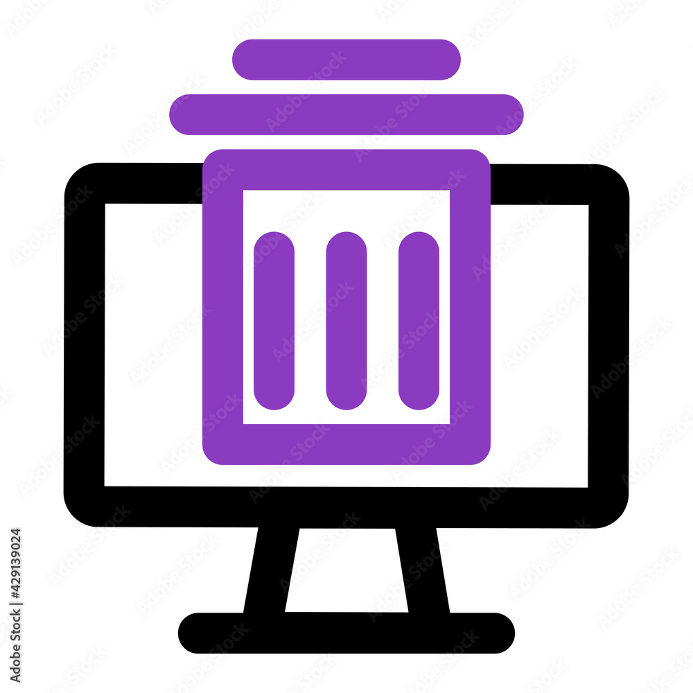 Poster computer icon. computer with dustbin. outline vector icon. can use for, icon design element,ui, web,