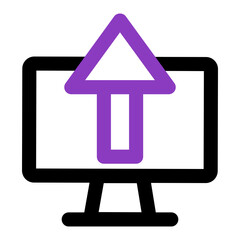computer icon. computer with upload. outline vector icon. can use for, icon design element,ui, web, mobile