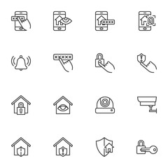 Smart home security line icons set