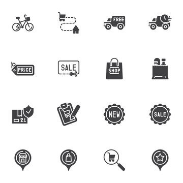 Online shopping delivery vector icons set
