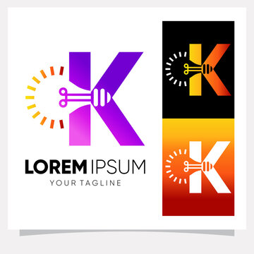 Initial Letter K Smart Light Bulb Logo Design Vector Graphic