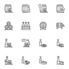 Wine snacks line icons set