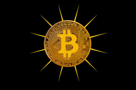 Bitcoin Münze auf Schwarzen Hintergrund, mit Sternen