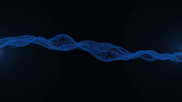 Blue spinning wave particles technology concept