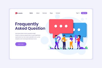 Landing page design concept of Frequently Asked Question or FAQ concept, people with near big exclamation and question mark symbol. vector illustration