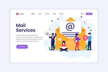 Obraz na płótnie Canvas Landing page design concept of Email marketing services, Advertising Campaign, Digital Promotion with characters. vector illustration